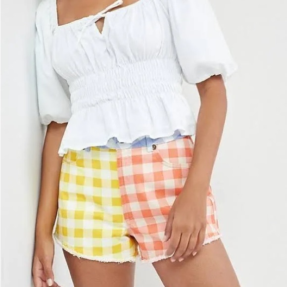 FARM Rio Color Block Gingham Denim Shorts S - Picture 2 of 7